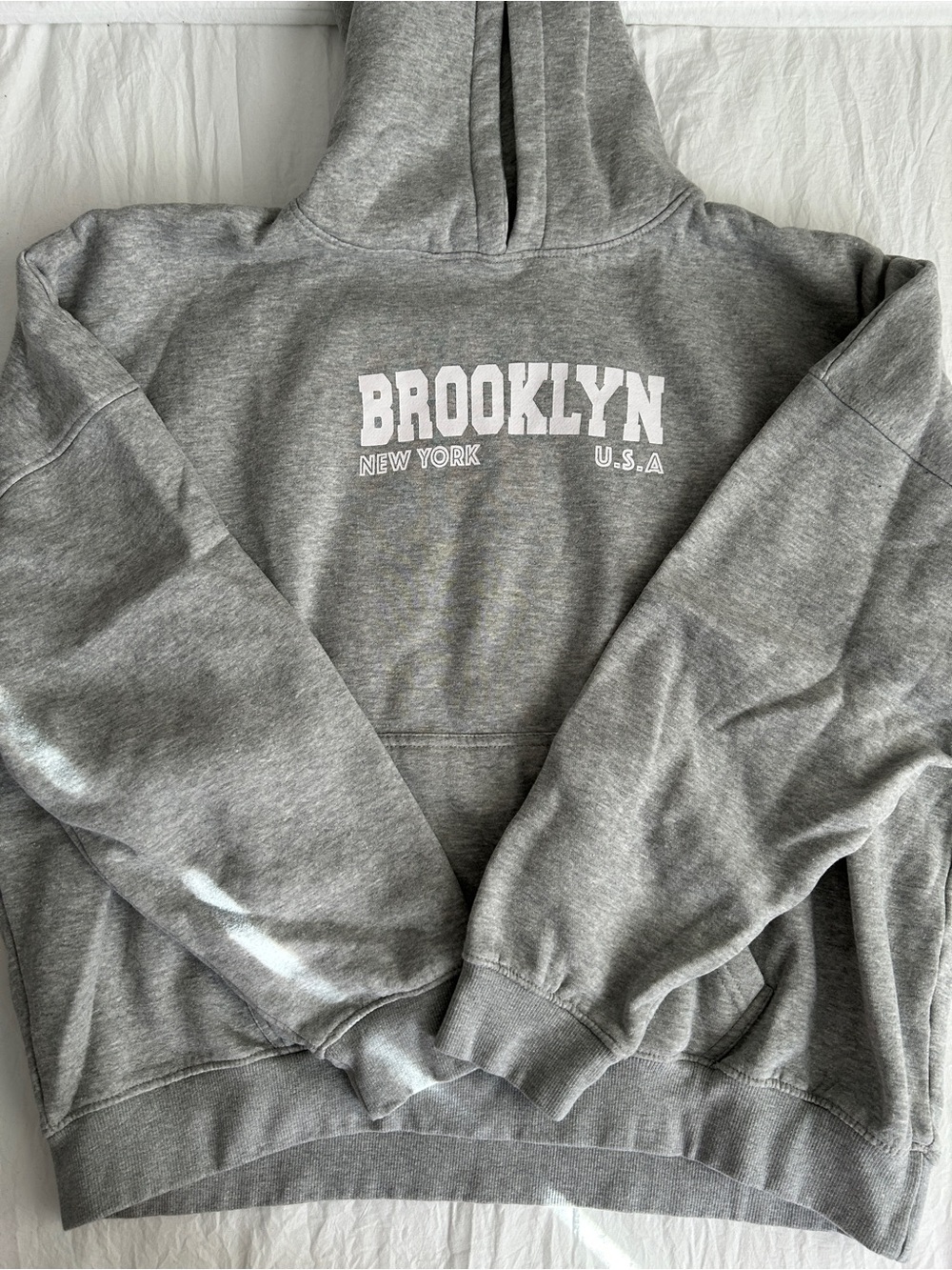 PrettyLittleThing Gray 'BROOKLYN' Graphic Hoodie